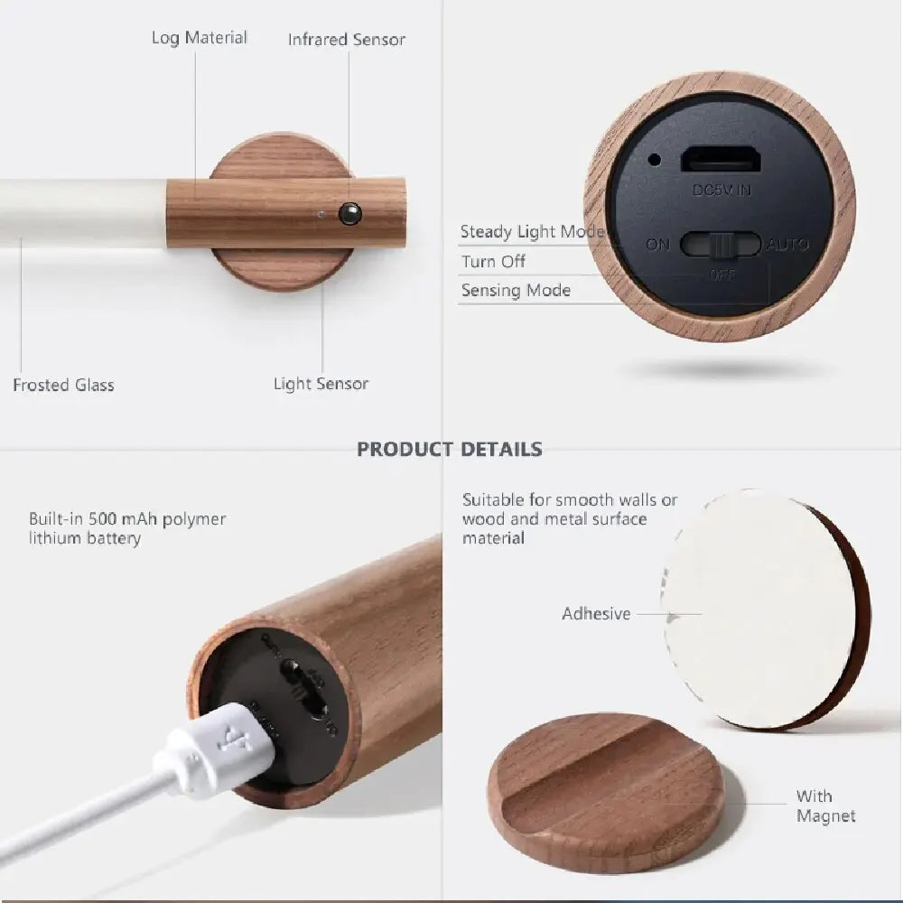 1Pc Intelligent Human Body Induction Night Light, LED Rechargeable Corridor Cabinet Wall Light, Household Toilet Wall Induction