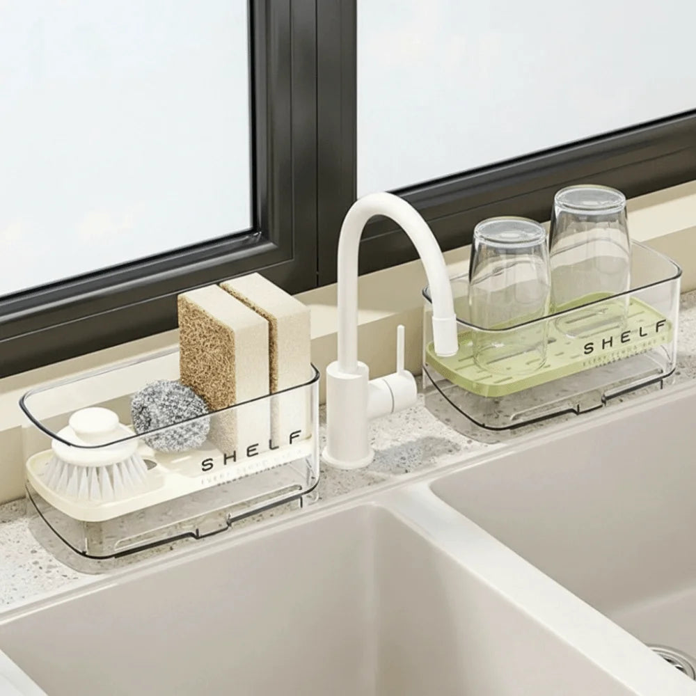 Transparent Kitchen Sink Rag Rack with Drain Plate Multi-Function Faucet Storage Rack Space Saving Kitchen Sink Rack