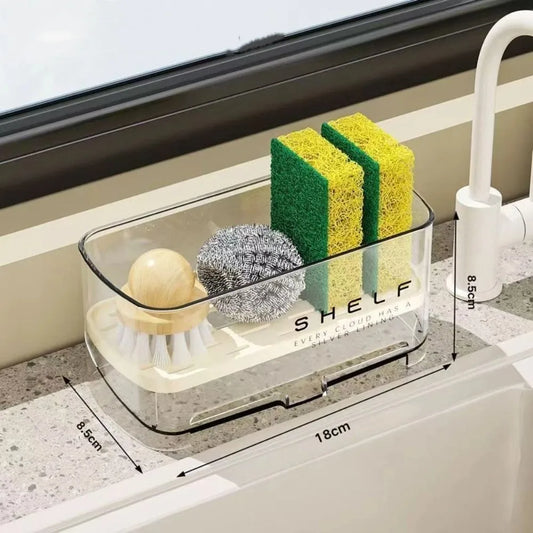 Transparent Kitchen Sink Rag Rack with Drain Plate Multi-Function Faucet Storage Rack Space Saving Kitchen Sink Rack