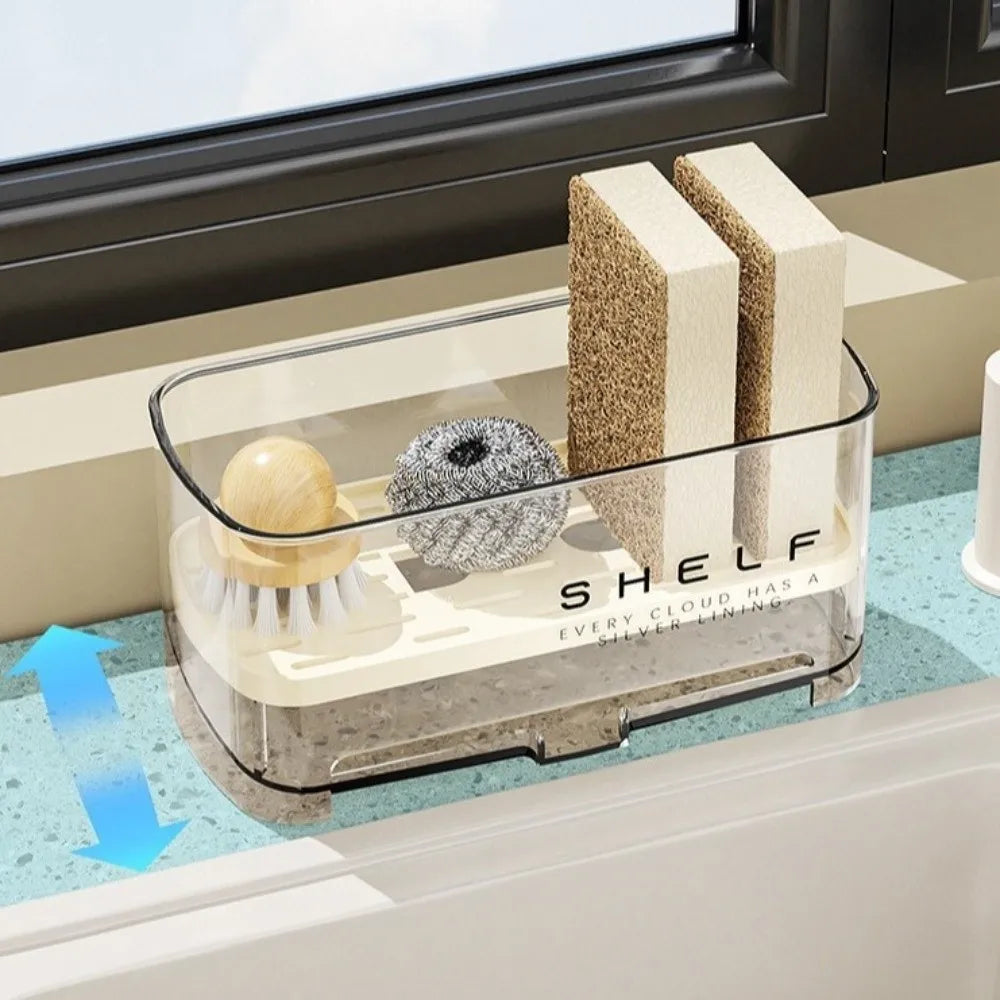 Transparent Kitchen Sink Rag Rack with Drain Plate Multi-Function Faucet Storage Rack Space Saving Kitchen Sink Rack