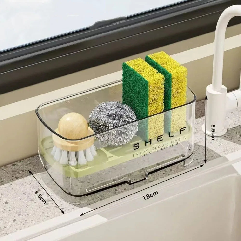 Transparent Kitchen Sink Rag Rack with Drain Plate Multi-Function Faucet Storage Rack Space Saving Kitchen Sink Rack