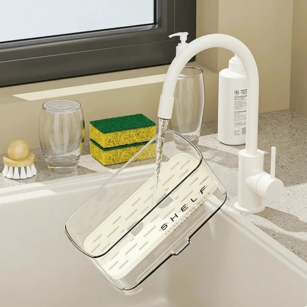 Transparent Kitchen Sink Rag Rack with Drain Plate Multi-Function Faucet Storage Rack Space Saving Kitchen Sink Rack